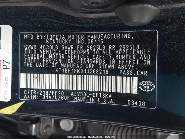 Photo 8 VIN: 4T1BF1FK8HU268218 - TOYOTA CAMRY 