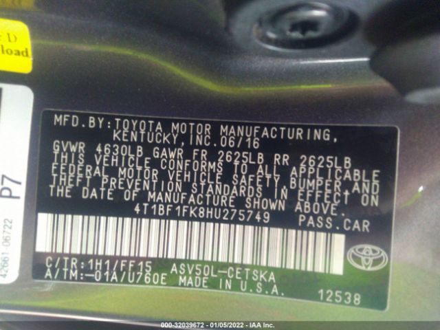 Photo 8 VIN: 4T1BF1FK8HU275749 - TOYOTA CAMRY 