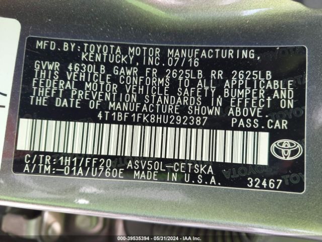 Photo 8 VIN: 4T1BF1FK8HU292387 - TOYOTA CAMRY 