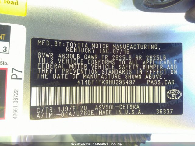 Photo 8 VIN: 4T1BF1FK8HU295497 - TOYOTA CAMRY 