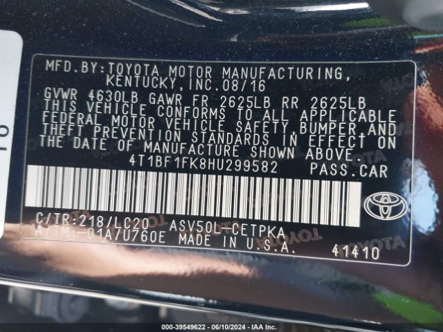 Photo 8 VIN: 4T1BF1FK8HU299582 - TOYOTA CAMRY 