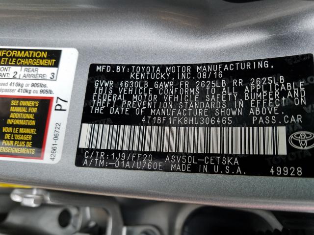 Photo 9 VIN: 4T1BF1FK8HU306465 - TOYOTA CAMRY LE 