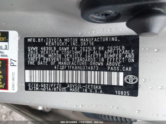 Photo 8 VIN: 4T1BF1FK8HU314873 - TOYOTA CAMRY 