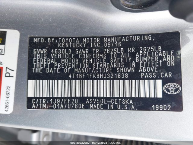 Photo 8 VIN: 4T1BF1FK8HU321838 - TOYOTA CAMRY 