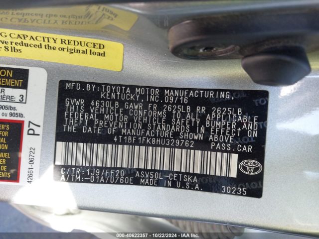 Photo 8 VIN: 4T1BF1FK8HU329762 - TOYOTA CAMRY 