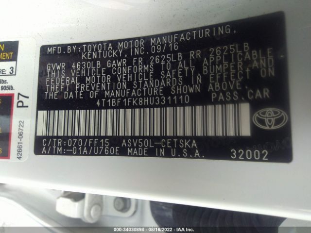 Photo 8 VIN: 4T1BF1FK8HU331110 - TOYOTA CAMRY 