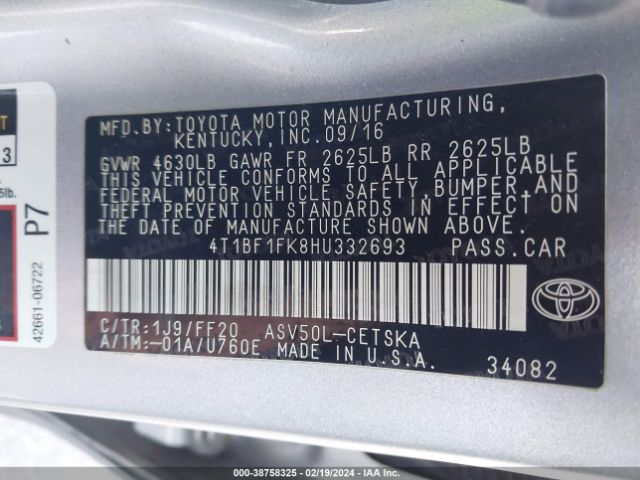 Photo 8 VIN: 4T1BF1FK8HU332693 - TOYOTA CAMRY 