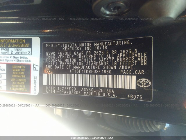 Photo 8 VIN: 4T1BF1FK8HU341880 - TOYOTA CAMRY 