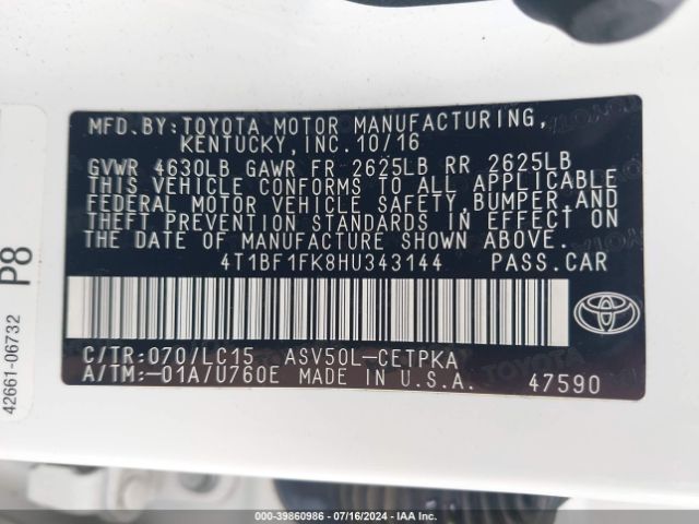 Photo 8 VIN: 4T1BF1FK8HU343144 - TOYOTA CAMRY 