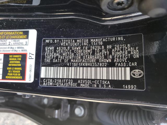 Photo 9 VIN: 4T1BF1FK8HU357822 - TOYOTA CAMRY LE 