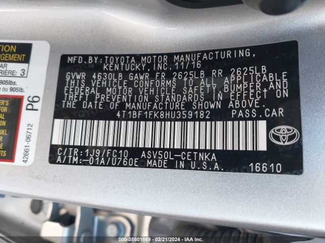 Photo 8 VIN: 4T1BF1FK8HU359182 - TOYOTA CAMRY 