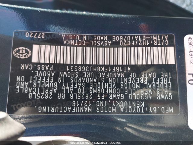 Photo 8 VIN: 4T1BF1FK8HU368531 - TOYOTA CAMRY 