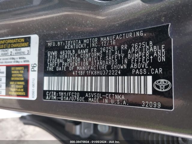 Photo 8 VIN: 4T1BF1FK8HU372224 - TOYOTA CAMRY 