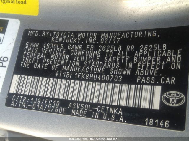 Photo 8 VIN: 4T1BF1FK8HU400703 - TOYOTA CAMRY 