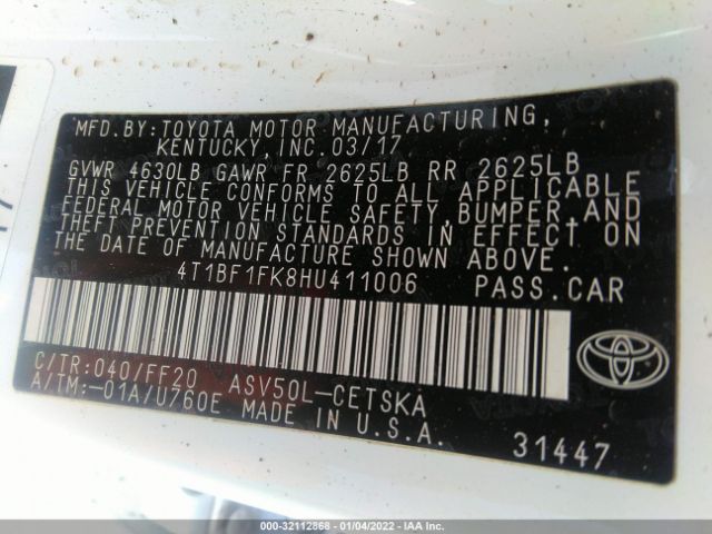 Photo 8 VIN: 4T1BF1FK8HU411006 - TOYOTA CAMRY 