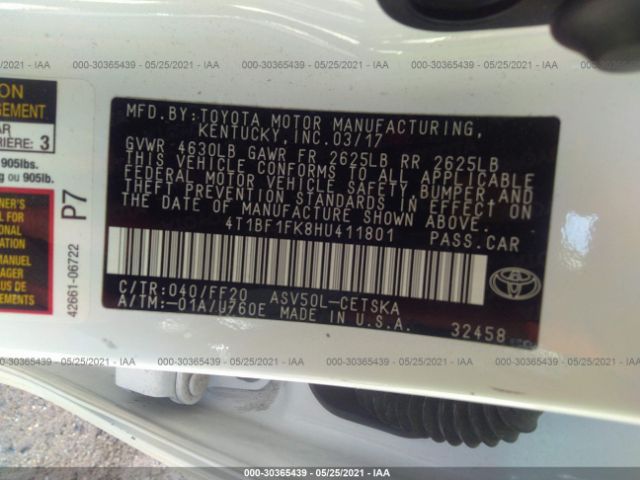 Photo 8 VIN: 4T1BF1FK8HU411801 - TOYOTA CAMRY 