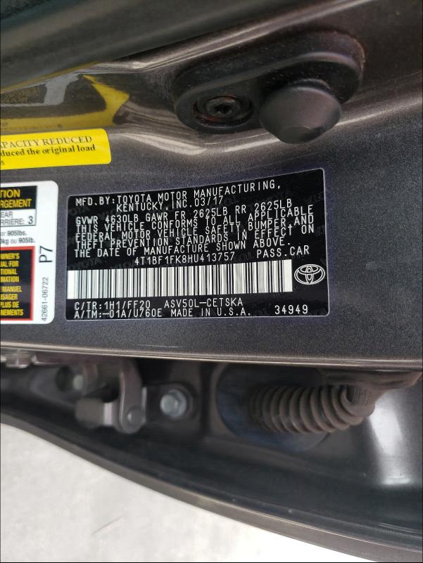 Photo 9 VIN: 4T1BF1FK8HU413757 - TOYOTA CAMRY LE 