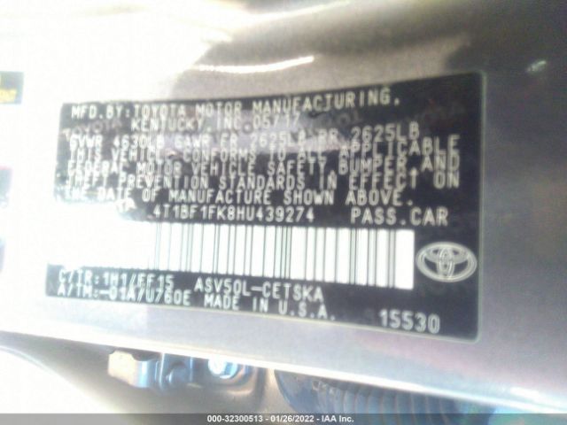 Photo 8 VIN: 4T1BF1FK8HU439274 - TOYOTA CAMRY 