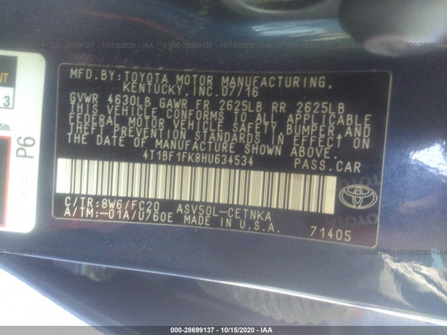 Photo 8 VIN: 4T1BF1FK8HU634534 - TOYOTA CAMRY 