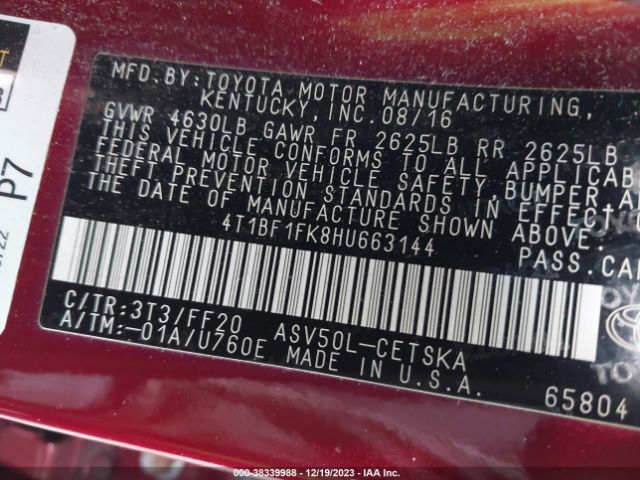 Photo 8 VIN: 4T1BF1FK8HU663144 - TOYOTA CAMRY 