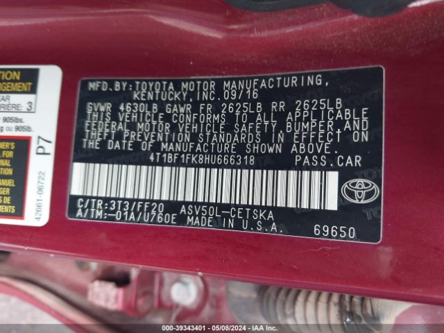 Photo 8 VIN: 4T1BF1FK8HU666318 - TOYOTA CAMRY 