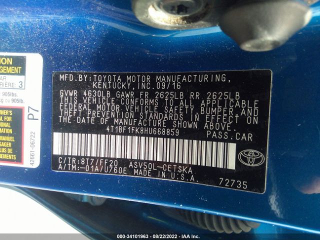 Photo 8 VIN: 4T1BF1FK8HU668859 - TOYOTA CAMRY 