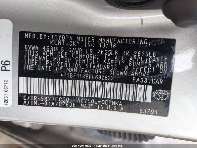 Photo 8 VIN: 4T1BF1FK8HU692823 - TOYOTA CAMRY 