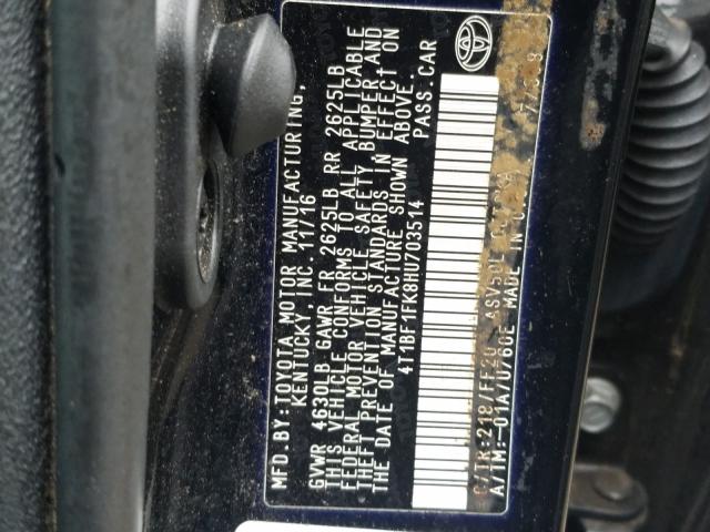 Photo 9 VIN: 4T1BF1FK8HU703514 - TOYOTA CAMRY LE 