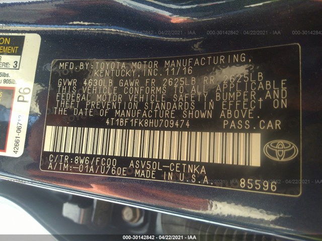 Photo 8 VIN: 4T1BF1FK8HU709474 - TOYOTA CAMRY 