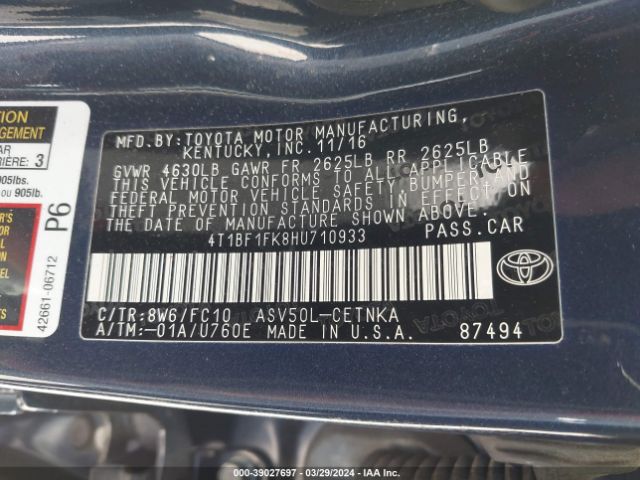 Photo 8 VIN: 4T1BF1FK8HU710933 - TOYOTA CAMRY 