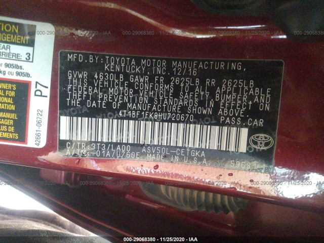 Photo 8 VIN: 4T1BF1FK8HU720670 - TOYOTA CAMRY 