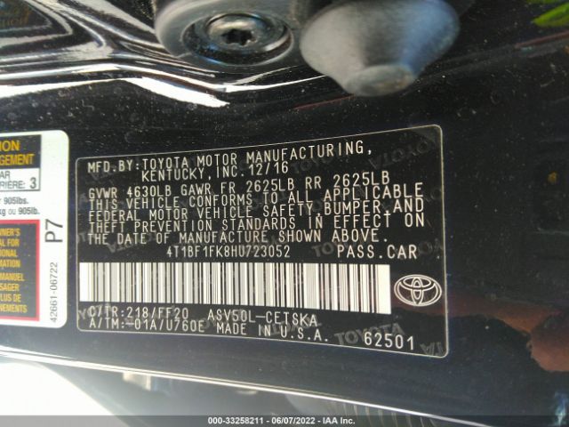 Photo 8 VIN: 4T1BF1FK8HU723052 - TOYOTA CAMRY 