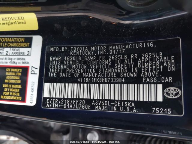 Photo 8 VIN: 4T1BF1FK8HU733984 - TOYOTA CAMRY 