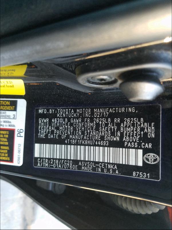 Photo 9 VIN: 4T1BF1FK8HU744693 - TOYOTA CAMRY LE 