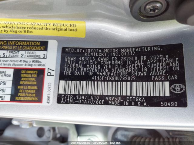 Photo 8 VIN: 4T1BF1FK8HU782022 - TOYOTA CAMRY 