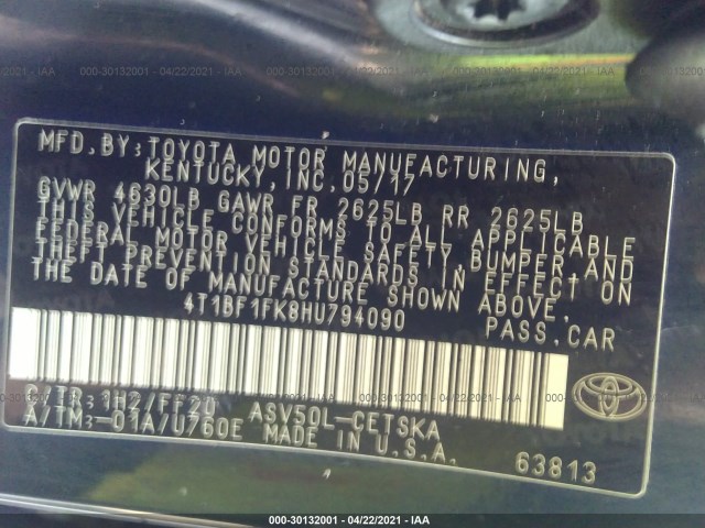 Photo 8 VIN: 4T1BF1FK8HU794090 - TOYOTA CAMRY 