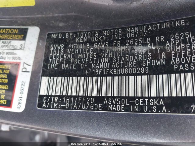 Photo 8 VIN: 4T1BF1FK8HU800289 - TOYOTA CAMRY 