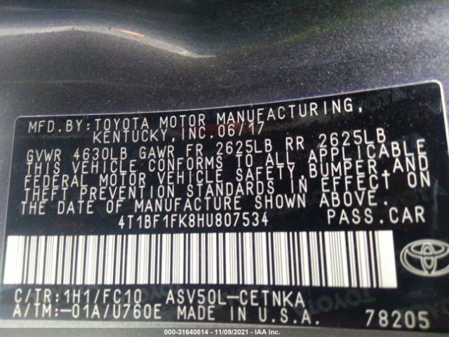 Photo 8 VIN: 4T1BF1FK8HU807534 - TOYOTA CAMRY 