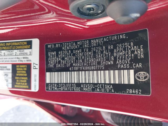 Photo 8 VIN: 4T1BF1FK8HU807775 - TOYOTA CAMRY 