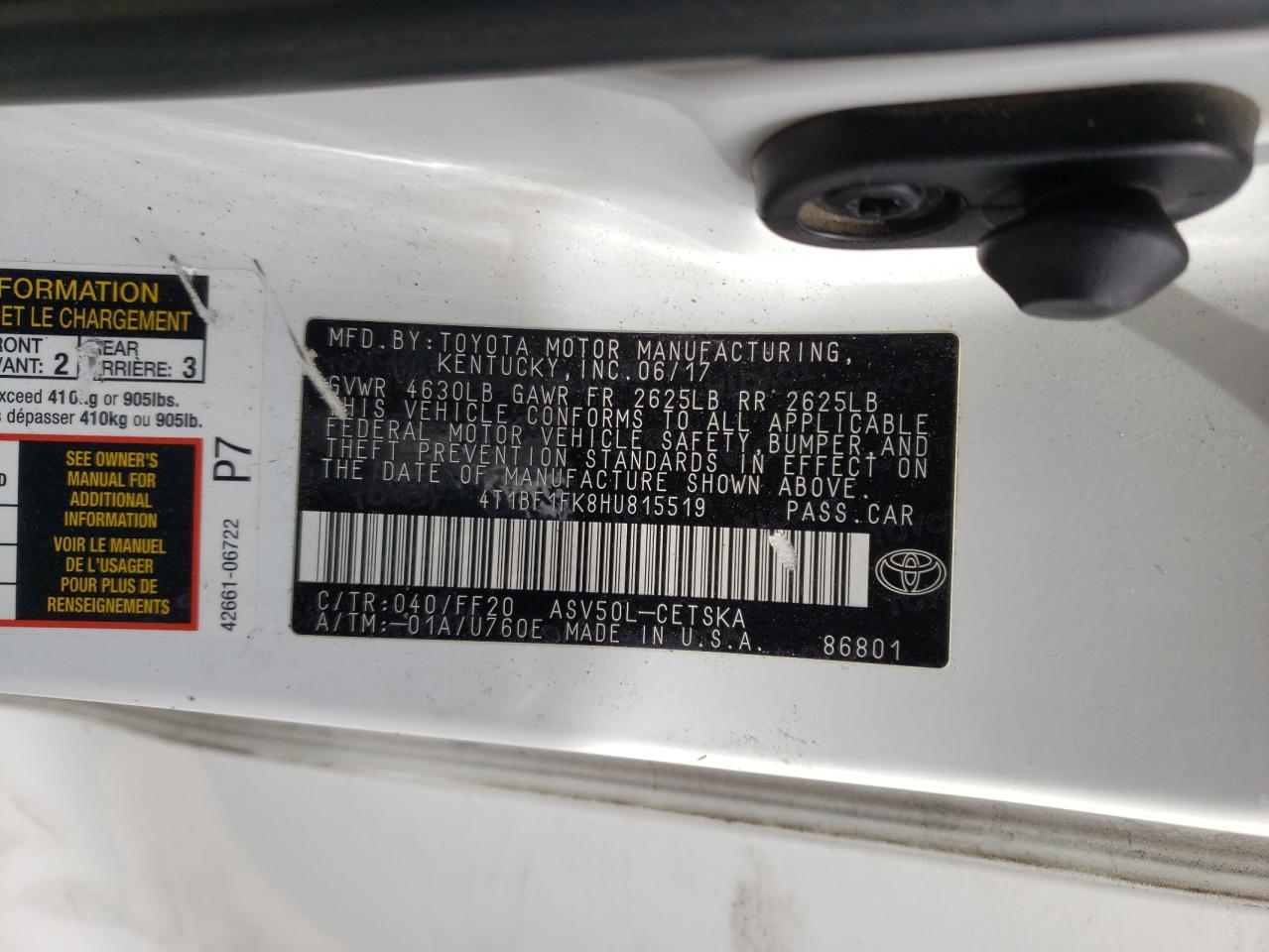 Photo 12 VIN: 4T1BF1FK8HU815519 - TOYOTA CAMRY 