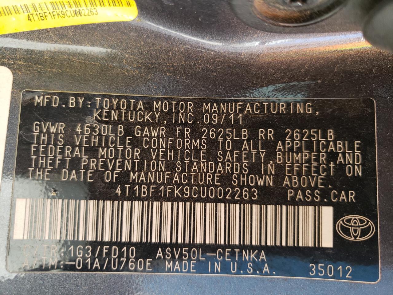 Photo 11 VIN: 4T1BF1FK9CU002263 - TOYOTA CAMRY 