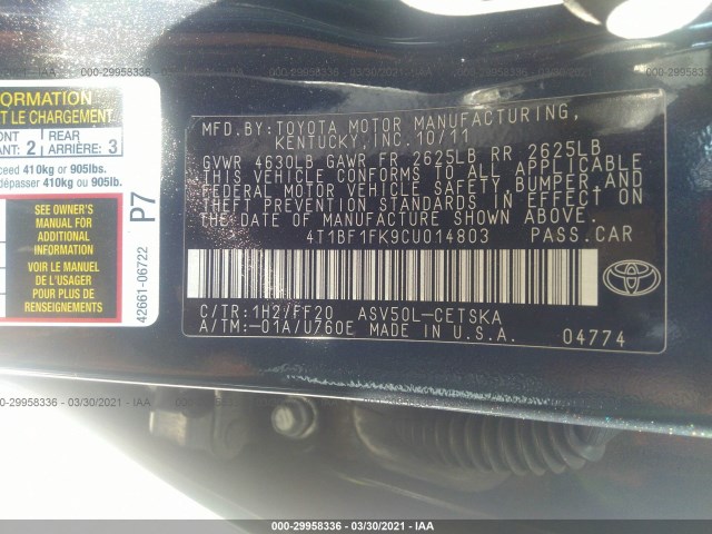 Photo 8 VIN: 4T1BF1FK9CU014803 - TOYOTA CAMRY 