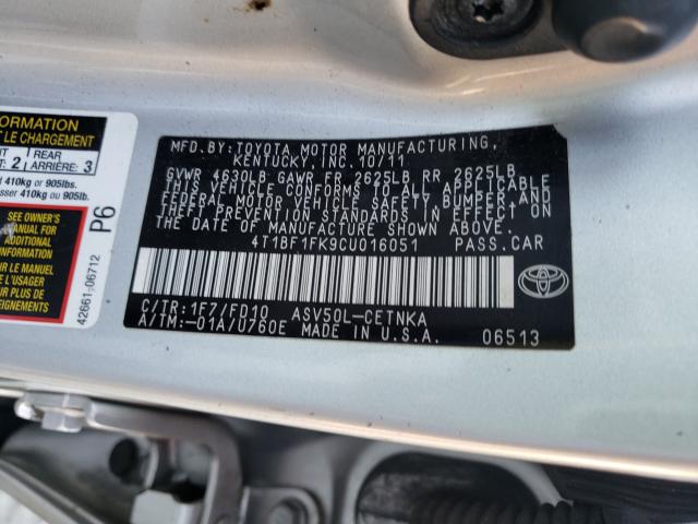 Photo 9 VIN: 4T1BF1FK9CU016051 - TOYOTA CAMRY BASE 