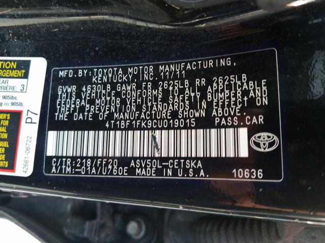 Photo 9 VIN: 4T1BF1FK9CU019015 - TOYOTA CAMRY BASE 