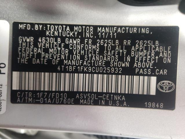 Photo 11 VIN: 4T1BF1FK9CU025932 - TOYOTA CAMRY BASE 