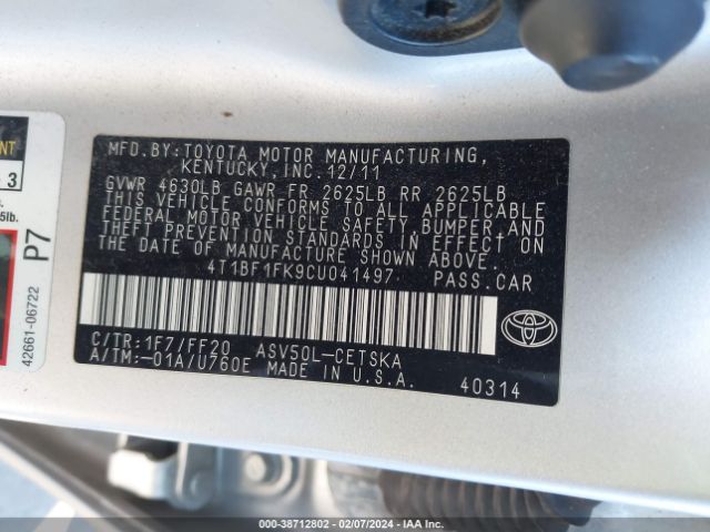 Photo 8 VIN: 4T1BF1FK9CU041497 - TOYOTA CAMRY 