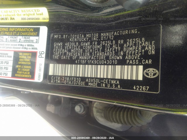 Photo 8 VIN: 4T1BF1FK9CU043010 - TOYOTA CAMRY 