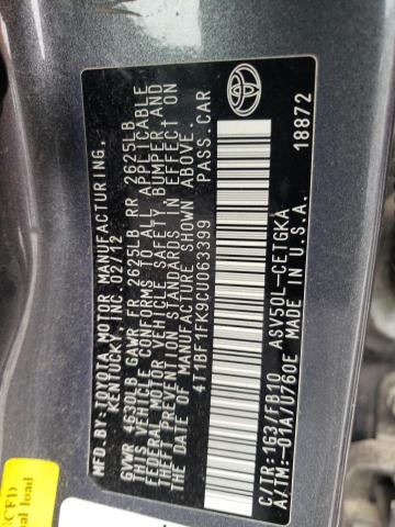 Photo 11 VIN: 4T1BF1FK9CU063399 - TOYOTA CAMRY 