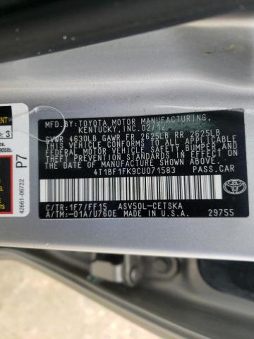 Photo 9 VIN: 4T1BF1FK9CU071583 - TOYOTA CAMRY BASE 