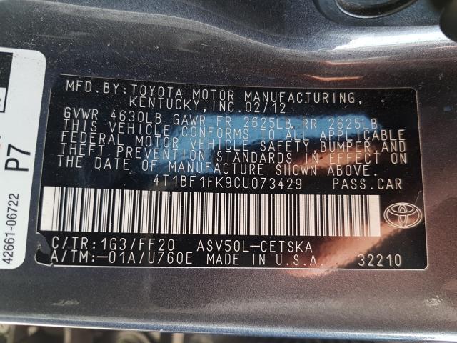 Photo 9 VIN: 4T1BF1FK9CU073429 - TOYOTA CAMRY BASE 